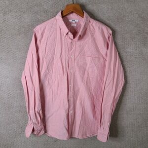 UNIQLO Shirt Mens L Pink White Dotted Slim Fit Long Sleeve Button Down Cotton
